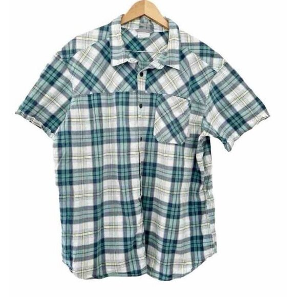 Columbia Mens Sz XXL Blue & Green Plaid Short Sleeve Button Front Shirt Outdoor - Picture 1 of 7